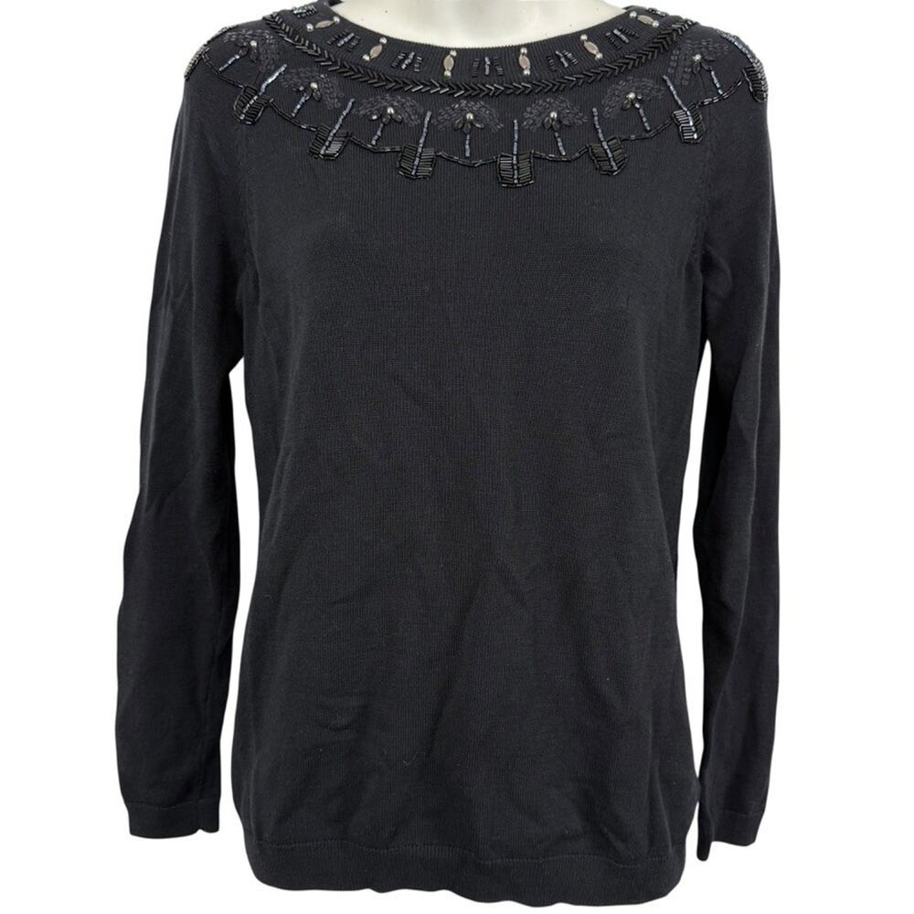 RSVP by Talbots Beaded Black Sequin Special Occasion Sweater Evening Holiday S P